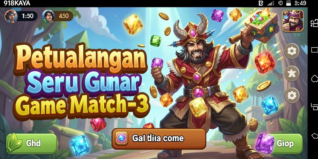 Gameplay seru 918KAYA dengan variasi tantangan Match-3.