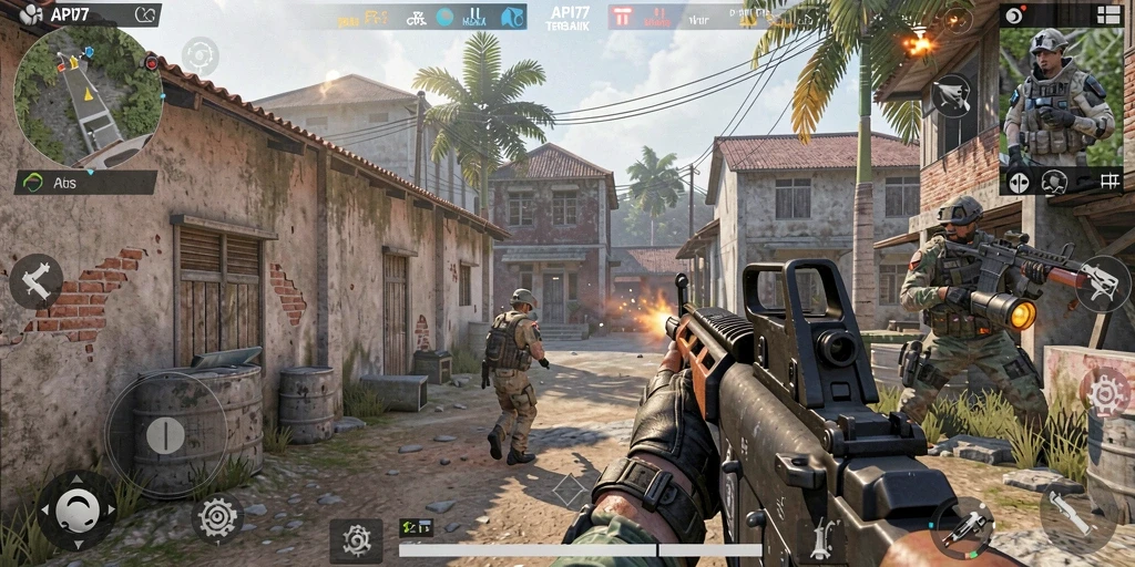 Screenshot utama API77 menampilkan aksi mendebarkan dalam gameplay FPS.