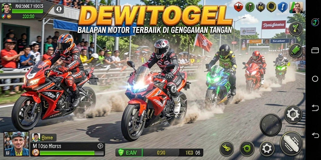 Tampilan gameplay DEWITOGEL yang penuh aksi balapan motor.