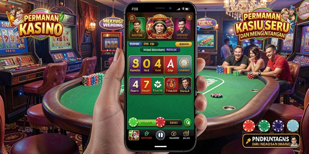 Screenshot permainan F08 menunjukkan meja kasino dengan pemain yang aktif.