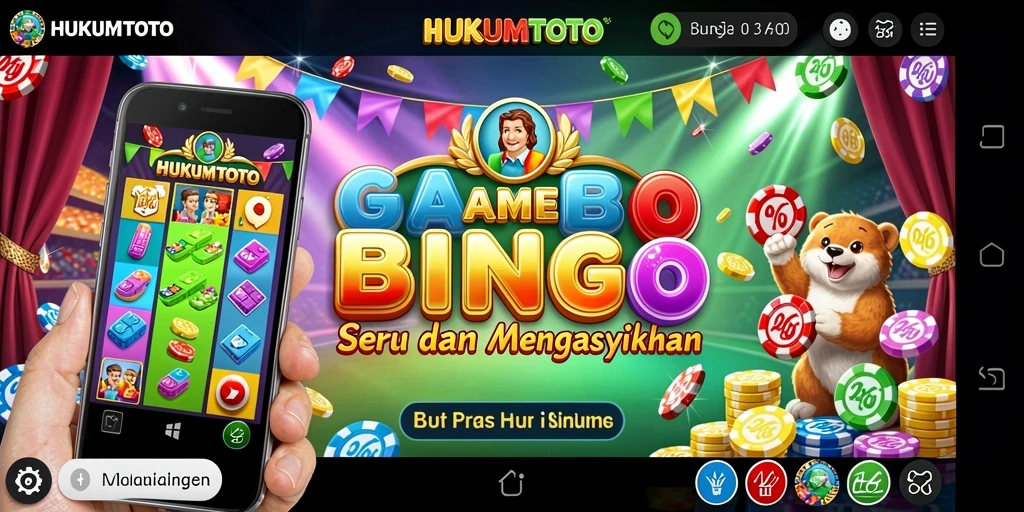 Tampilan gameplay Bingo yang penuh warna dan menarik di HUKUMTOTO.