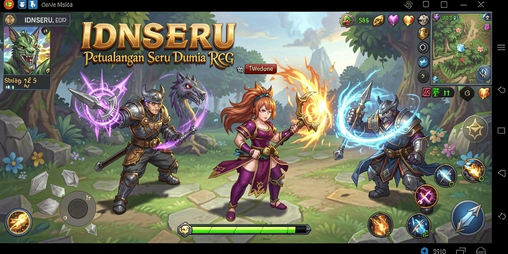 Tampilan seru gameplay IDNSERU dengan karakter dan monster yang menantang.