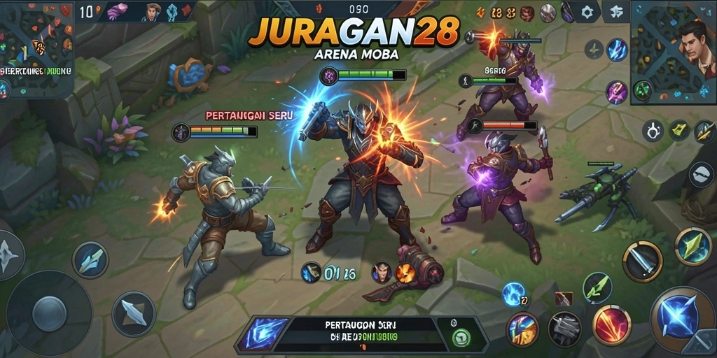 Tampilan seru dari permainan JURAGAN28 dalam aksi MOBA.