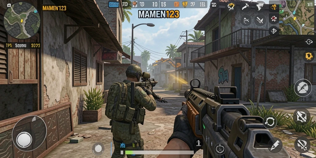 Screenshot MAMEN123 menampilkan aksi seru dalam gameplay TPS.