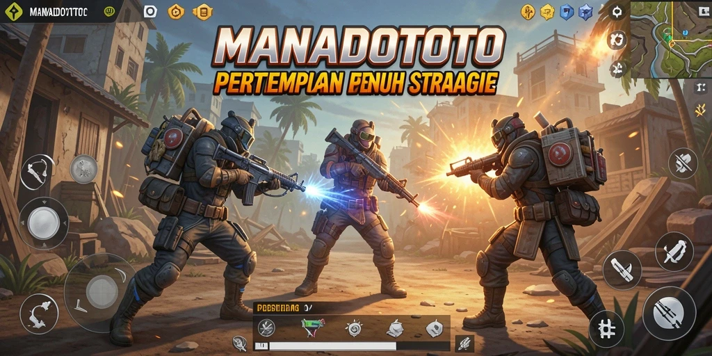 Screenshot gameplay MANADOTOTO menampilkan aksi seru dalam pertarungan Battle Royale.