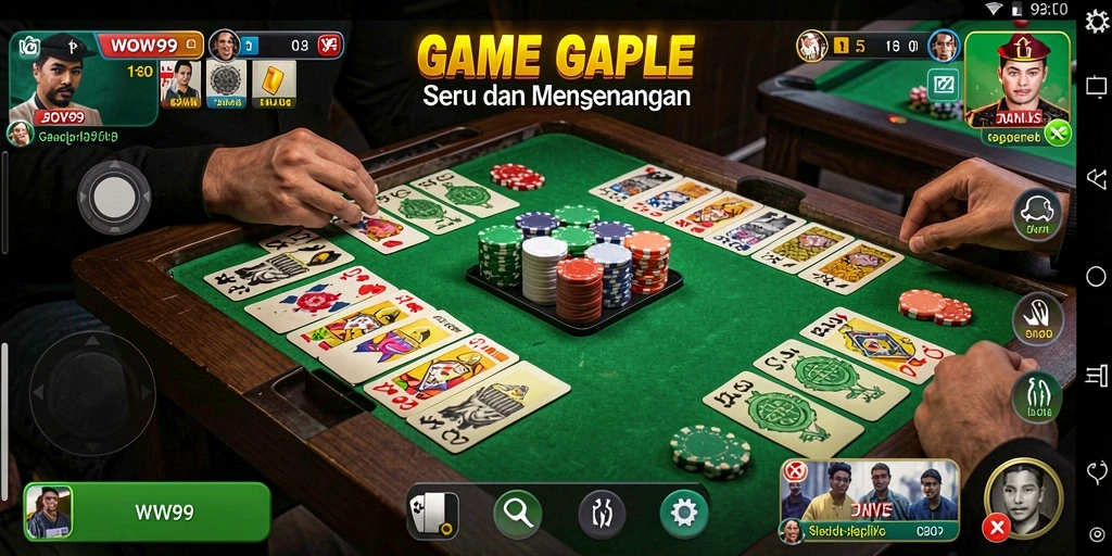 Tampilan gameplay seru di aplikasi WOW99 saat bermain Gaple.